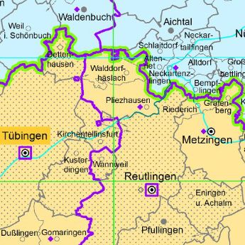 Beispiel aus der Verwaltungsgliederungskarte 1:350 000